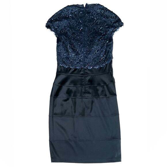 Tadashi Shoji Black Navy Bandage Satin Beaded Cocktail Dress Size 8 - Picture 5 of 12